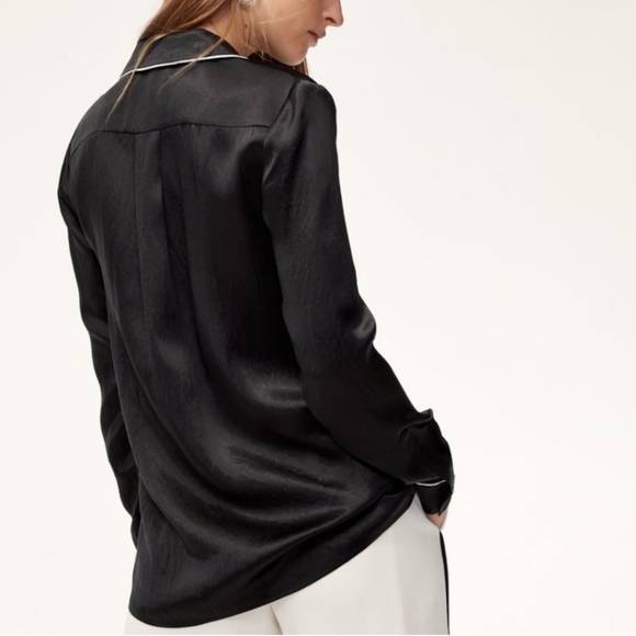 WILFRED Murol Satin Blouse (Black w/ White Piping) - Picture 5 of 7